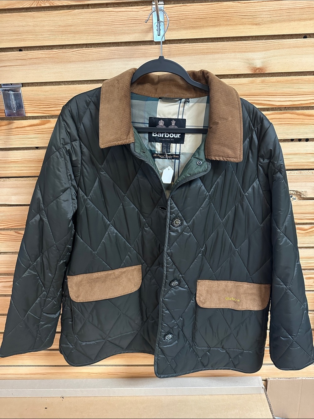 Barbour Dark Green Quilted Jacket with Brown Suede Trim